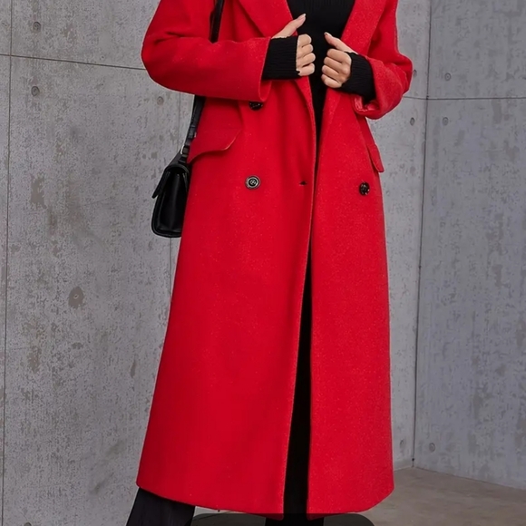 EillyBazar long red double breasted dress coat fully lined 2 front pockets NEW - Picture 4 of 7